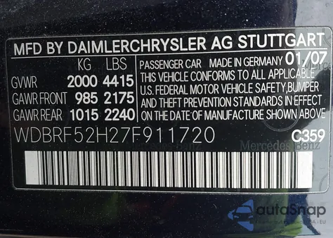 2007 Mercedes-Benz C 230 Sport from USA, damaged, VIN WDBRF52H27F911720